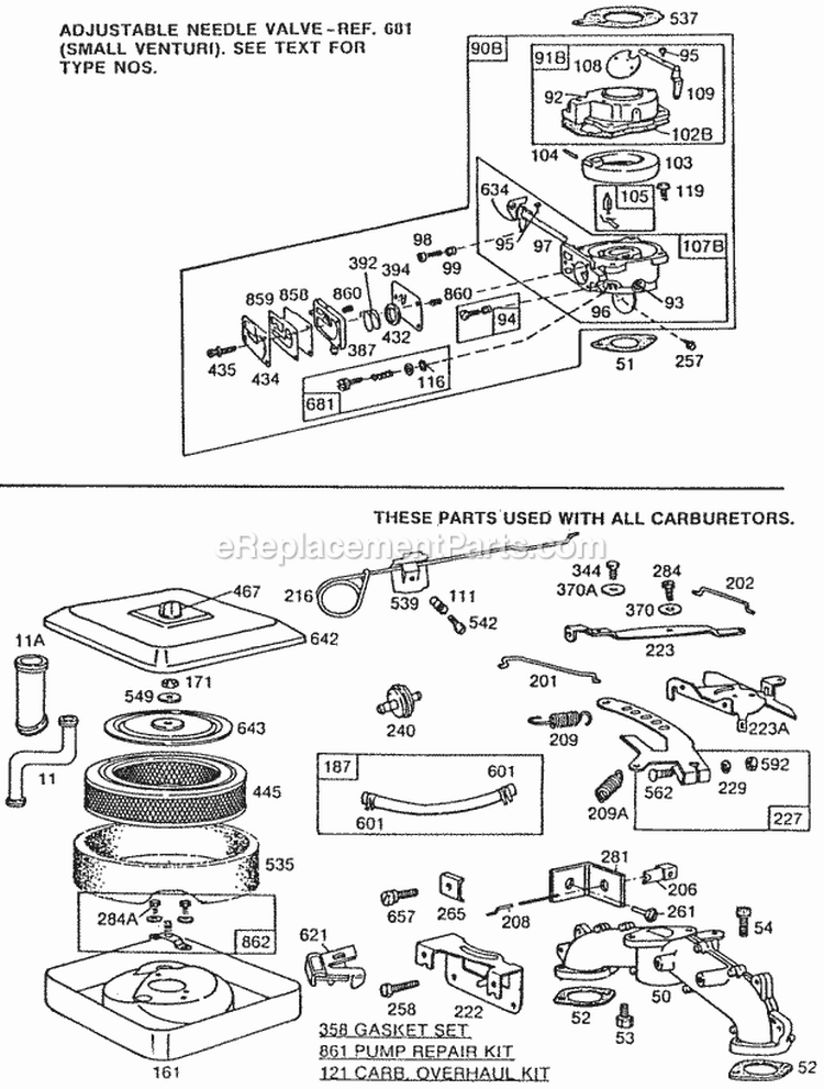 Carburetor Assemblies AC Diagram and Parts List for  Briggs and Stratton Engine